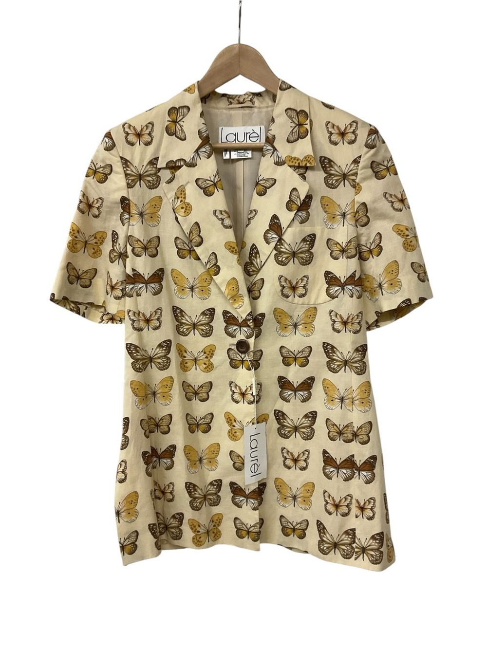 NWT Laurel By Escada Brown Beige Cream Butterfly Linen Cotton Blazer Jacket 40